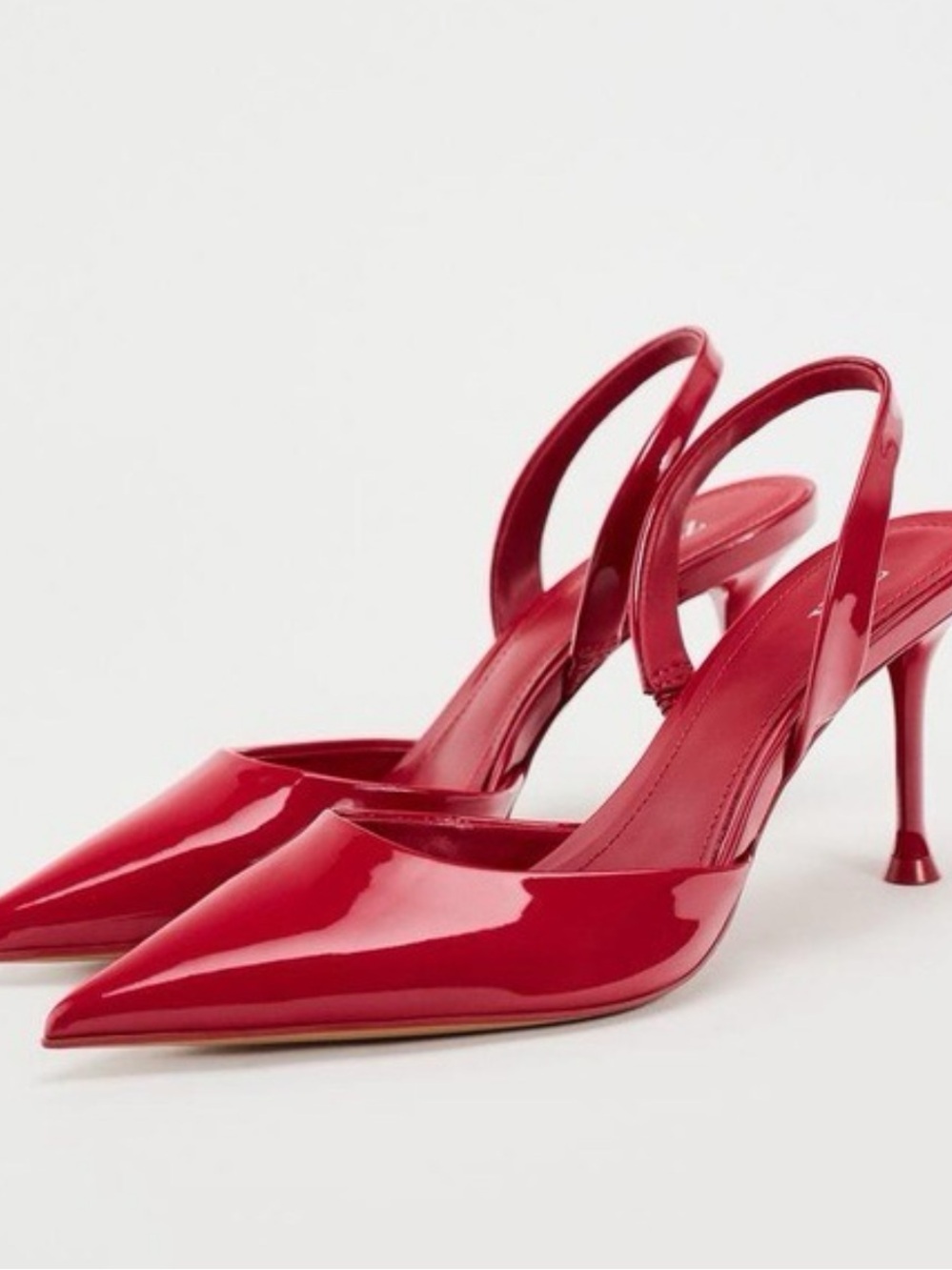 Zara Cherry Red Patent Slingback Pointed Heels - Size 38 (US 7.5)